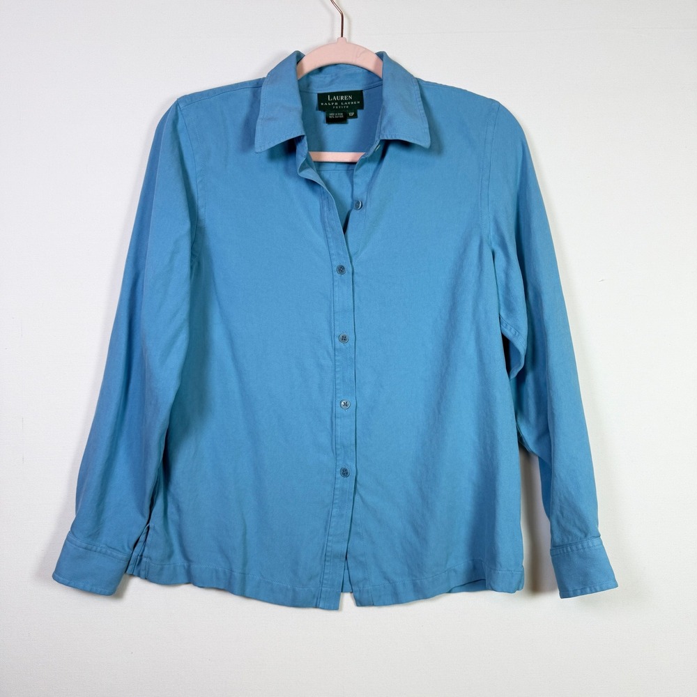 LAUREN RALPH LAUREN Blue 100% Silk Twill Button Down Shirt 10P